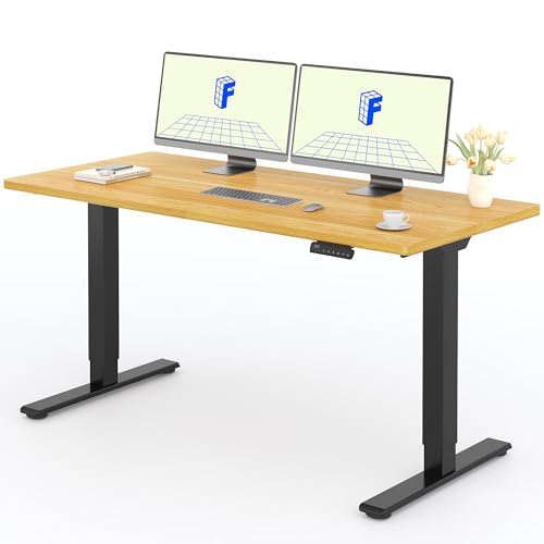 FLEXISPOT Höhenverstellbarer Schreibtisch 160x80cm mit 2 Motoren & 25MM einteiliger Tischplatte,ergonomischer Bürotisch - Ahorn, schwarzes Gestell von FLEXISPOT