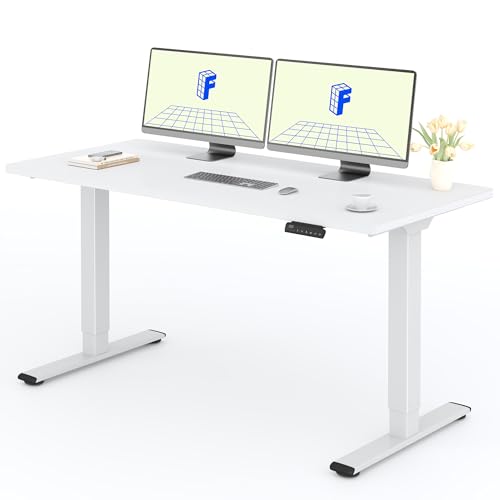 FlexiSpot Höhenverstellbarer Schreibtisch mit 2 Motoren & 25MM einteiliger Tischplatte,ergonomischer Bürotisch - 160 x 80 cm Weiß, weißes Gestell von FLEXISPOT
