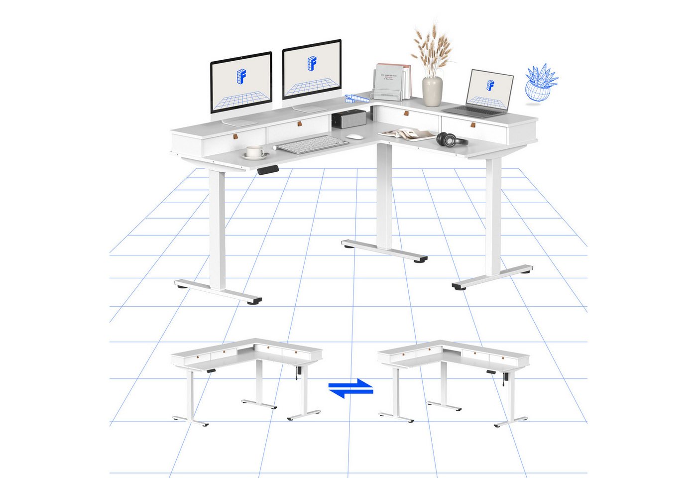 FLEXISPOT Eckschreibtisch Q1/Q3L L-Computertisch (4 Höhen-Speicherplätze & Anti-Kollisionssystem & Geräuschlos), Mit praktischen Schubladen, 160x120 cm FLEXISPOT Eckschreibtisch Q1/Q3L L-Computertisch (4 Höhen-Speicherplätze & Anti-Kollisionssystem & Geräuschlos), Mit praktischen Schubladen, 160x120 cm von FLEXISPOT