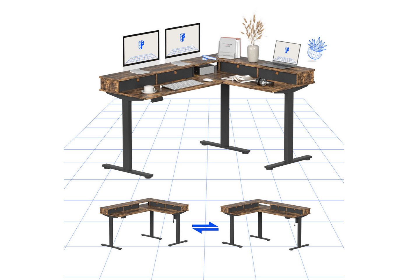 FLEXISPOT Eckschreibtisch Q1/Q3L L-Computertisch (4 Höhen-Speicherplätze & Anti-Kollisionssystem & Geräuschlos), Mit praktischen Schubladen, 160x120 cm FLEXISPOT Eckschreibtisch Q1/Q3L L-Computertisch (4 Höhen-Speicherplätze & Anti-Kollisionssystem & Geräuschlos), Mit praktischen Schubladen, 160x120 cm von FLEXISPOT