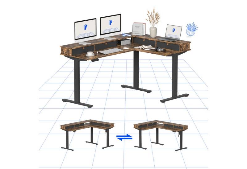 FLEXISPOT Eckschreibtisch Q1/Q3L L-Computertisch (4 Höhen-Speicherplätze & Anti-Kollisionssystem & Geräuschlos), Mit praktischen Schubladen, 160x120 cm von FLEXISPOT