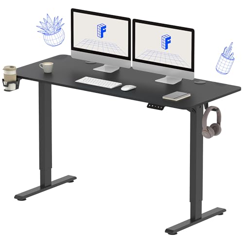 FLEXISPOT Elektrisch Höhenverstellbarer Schreibtisch 110 x 60 cm - mit Haken/Flaschenhalter - Memory-Handsteuerung - Sitz-Stehpult für Büro & Home-Office (schwarz, schwarz Gestell) von FLEXISPOT