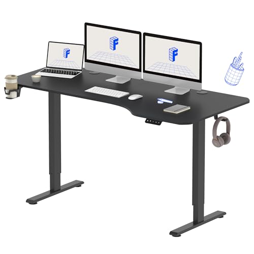 FLEXISPOT Elektrisch Höhenverstellbarer Schreibtisch 160 x 75 cm - mit Haken/Flaschenhalter - Memory-Handsteuerung - Sitz-Stehpult für Büro & Home-Office (schwarz, schwarz Gestell) von FLEXISPOT