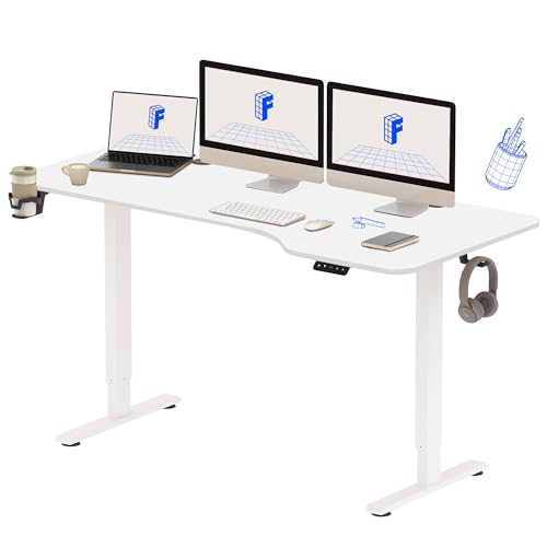 FLEXISPOT Elektrisch Höhenverstellbarer Schreibtisch 160 x 75 cm - mit Haken/Flaschenhalter - Memory-Handsteuerung - Sitz-Stehpult für Büro & Home-Office (weiß, weiß Gestell) von FLEXISPOT