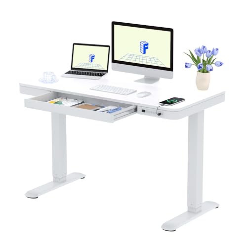 FLEXISPOT Q3 Höhenverstellbarer Schreibtisch mit LED-Höhenanzeige, Memory-Funktion und USB, Elektrischer Schreibtisch mit Schublade für Homeoffice 120 x 60 cm (Eleganzweiß) von FLEXISPOT