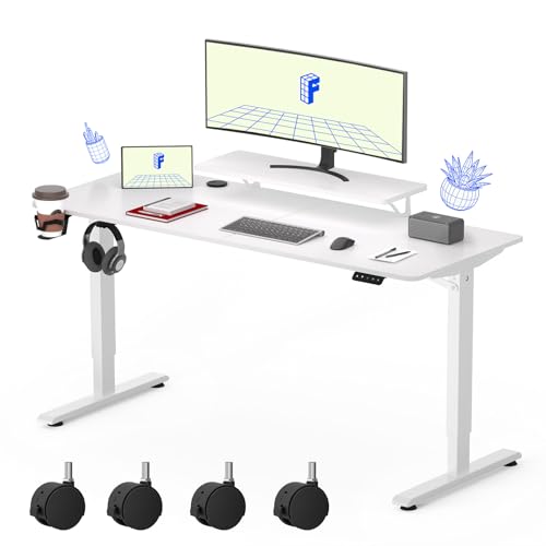 FLEXISPOT Elektrischer Höhenverstellbarer Schreibtisch 120 x 60 cm, Ergonomischer Tischplatte, mit Monitorablagen,Steh-Sitz Tisch Computertisch, einfache Montage (weiß) von FLEXISPOT