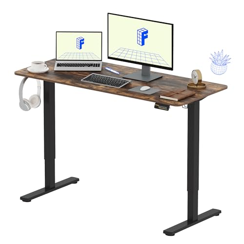 FLEXISPOT Elektrischer Höhenverstellbarer Schreibtisch 140 x 60 cm, Ergonomischer Tischplatte, Steh-Sitz Tisch Computertisch, einfache Montage, Adjustable Desk(braun) von FLEXISPOT