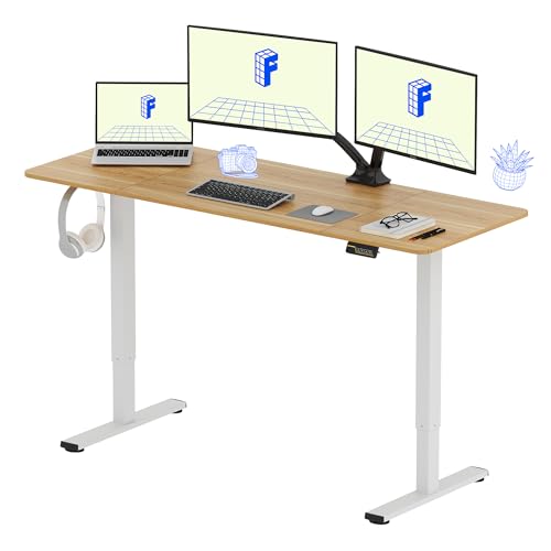 FLEXISPOT Elektrischer Höhenverstellbarer Schreibtisch 160 x 60 cm, Ergonomischer Tischplatte, Steh-Sitz Tisch Computertisch, einfache Montage, Adjustable Desk(Ahorn) von FLEXISPOT