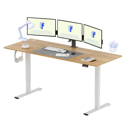 FLEXISPOT Elektrischer Höhenverstellbarer Schreibtisch 200 x 80 cm, Ergonomischer Tischplatte, Steh-Sitz Tisch Computertisch, einfache Montage, Adjustable Desk(Ahorn) von FLEXISPOT