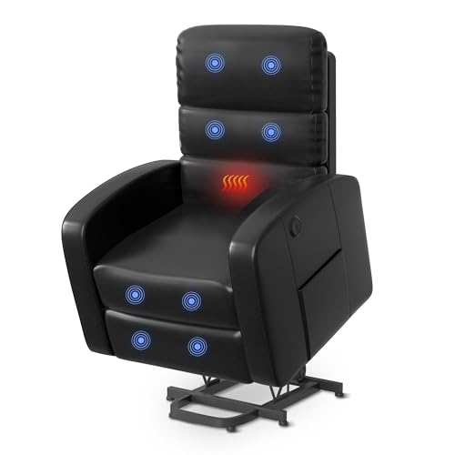 FLEXISPOT Elektrischer Relaxsessel, Massagesessel, Aufstehsessel, Schlafsessel, Fernsehsesssel, Liegesessel mit Aufstehhilfe, Heizfunktion (Schwarz) von FLEXISPOT