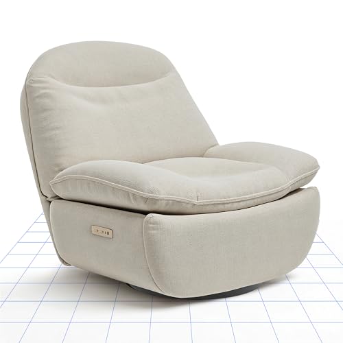 FLEXISPOT Elektrischer Relaxsessel mit Liegefunktion, USB- und Type-C-Anschlüsse, 360° drehbarer Fernsehsessel, TV Sessel Wohnzimmer, Schlafzimmer, Beige von FLEXISPOT