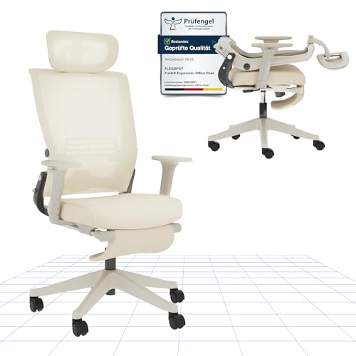 FLEXISPOT Ergonomischer Bürostuhl, Foldex, klappbarer Bürostuhl für Kleine Räume mit Lendenwirbelstütze, Höhenverstellbaren Armlehnen, 2D Kopfstütze, Schreibtischstühle mit Fußstütze für Homeoffice von FLEXISPOT