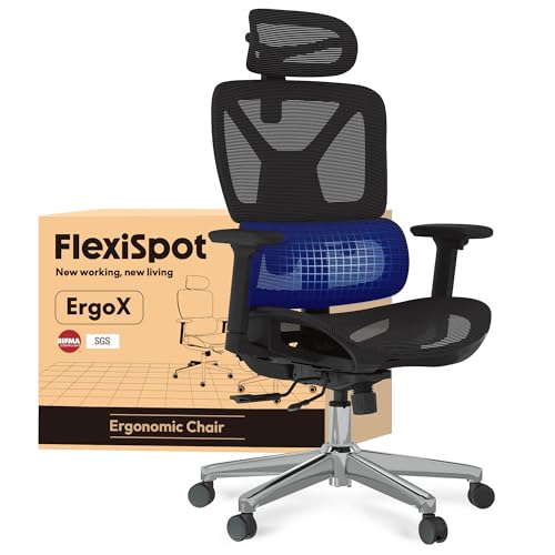 FLEXISPOT Ergonomischer Bürostuhl Schreibtischstuhl, 3D-Armlehnen, 3D-Kopfstütze, 5D-verstellbare Rückenlehne, Atmungsaktiver Sitz Belastbar bis 130 kg Arbeitsstuhl, ErgoX, Schwarz von FLEXISPOT
