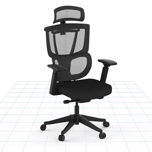 FLEXISPOT Ergonomischer Bürostuhl Schreibtischstuhl Verstellbarer Lendenstütze 4D-Armlehnen 2D-Kopfstütze Atmungsaktiver Sitz höhenverstellbarer Belastbar bis 130 kg Arbeitsstuhl, Schwarz von FLEXISPOT