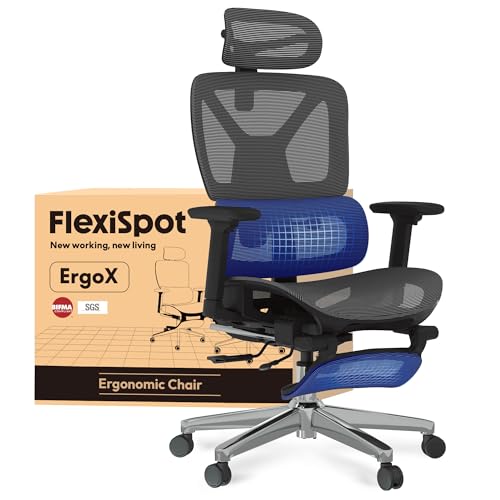 FLEXISPOT Ergonomischer Bürostuhl Schreibtischstuhl mit Fußstütze, 3D-Armlehnen, 3D-Kopfstütze, 5D-Rückenlehne, Atmungsaktiver Sitz Belastbar bis 130 kg Arbeitsstuhl, ErgoX, Dunkelgrau FLEXISPOT Ergonomischer Bürostuhl Schreibtischstuhl mit Fußstütze, 3D-Armlehnen, 3D-Kopfstütze, 5D-Rückenlehne, Atmungsaktiver Sitz Belastbar bis 130 kg Arbeitsstuhl, ErgoX, Dunkelgrau von FLEXISPOT