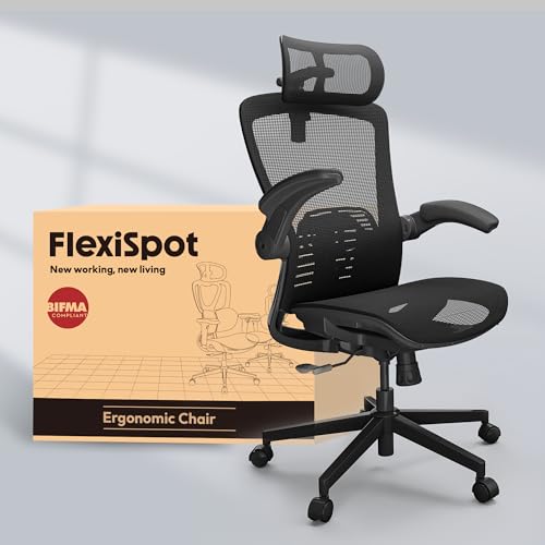 FLEXISPOT Ergonomischer Bürostuhl mit 3D-Kopfstütze, höhenverstellbarer Rückenlehne, hochklappbaren PU-Armlehnen, Atmungsaktivem Mesh-Sitz, 135° Rückenverstellung und bis 150 kg belastbar (Schwarz) FLEXISPOT Ergonomischer Bürostuhl mit 3D-Kopfstütze, höhenverstellbarer Rückenlehne, hochklappbaren PU-Armlehnen, Atmungsaktivem Mesh-Sitz, 135° Rückenverstellung und bis 150 kg belastbar (Schwarz) von FLEXISPOT