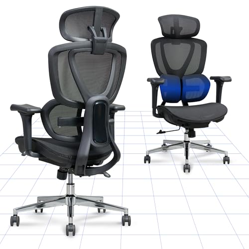 FLEXISPOT Ergonomischer Bürostuhl mit Dual-Wing-Lendenstütze, 3D-Kopfstütze & Armlehnen, Verstellbarer Sitztiefe, Rückenlehne & Neigung Arbeitsstuhl für Büro & Home Office (Schwarz) von FLEXISPOT