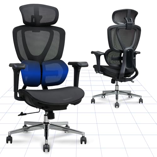 FLEXISPOT Ergonomischer Bürostuhl mit Dual-Wing-Lendenstütze, 3D-Kopfstütze & Armlehnen, Verstellbarer Sitztiefe, Rückenlehne & Neigung Arbeitsstuhl für Büro & Home Office (Schwarz) von FLEXISPOT