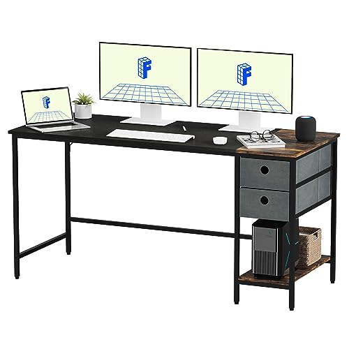 FLEXISPOT FD Schreibtisch 140x60x75cm, Fester Computertisch PC Tisch mit Bücherregal, Home Office PC-Tisch mit 3 Tier Lagerregalen, Schreibtisch fürs Büro, Wohnzimmer von FLEXISPOT