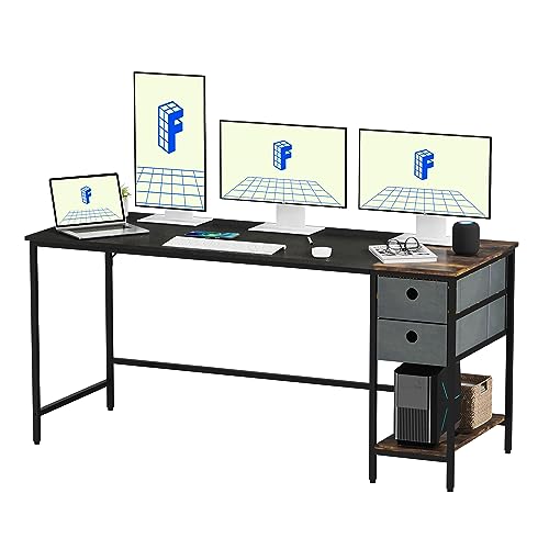 FLEXISPOT FD Schreibtisch 160x60x75cm, Fester Computertisch PC Tisch mit Bücherregal, Home Office PC-Tisch mit 3 Tier Lagerregalen, Schreibtisch fürs Büro, Wohnzimmer von FLEXISPOT