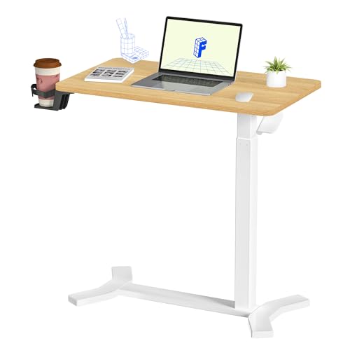 FLEXISPOT Höhenverstellbarer C-Form Beistelltisch - Vielseitiger Couchtisch, Laptoptisch & Nachttisch mit Rollen, Holzplatte (Ahorn+Weiß) von FLEXISPOT