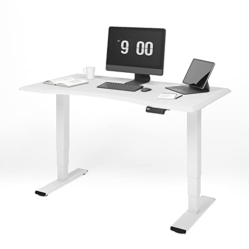 FLEXISPOT Höhenverstellbarer Elektrisch Schreibtisch (140 x 70 cm) | 3-Fach-Teleskop | Mit Memory-Steuerung und Softstart/-Stop | Mit Curved Tischplatte. (Weiß, Gestell Weiß) von FLEXISPOT