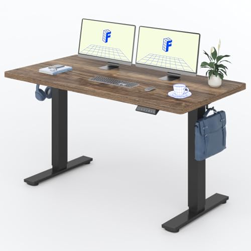 FLEXISPOT Höhenverstellbarer Schreibtisch 140×80cm, mit Haken und 25mm EINTEILIGER Tischplatte, ergonomischer Schreibtisch mit LED-Höhenanzeige und Memory-Funktion (Walnussbraun,Schwarz) von FLEXISPOT