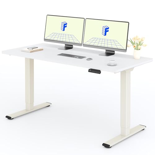 FLEXISPOT Höhenverstellbarer Schreibtisch 160 x 80 cm mit 2 Motoren & 25MM einteiliger Tischplatte,ergonomischer Bürotisch - Weiß, Mousseweiß Gestell von FLEXISPOT
