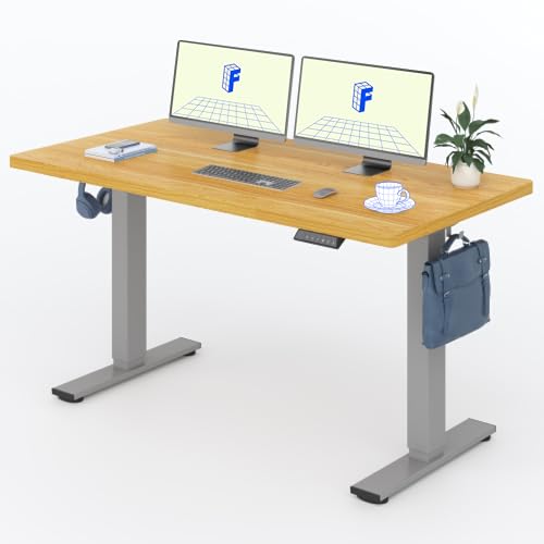 FLEXISPOT Höhenverstellbarer Schreibtisch 160×80cm, mit Haken und 25mm EINTEILIGER Tischplatte, ergonomischer Schreibtisch mit LED-Höhenanzeige und Memory-Funktion (Ahorn,Grau) von FLEXISPOT