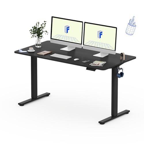 FLEXISPOT Höhenverstellbarer Schreibtisch 160×80cm, mit Haken und 25mm EINTEILIGER Tischplatte, ergonomischer Schreibtisch mit LED-Höhenanzeige und Memory-Funktion (Schwarz,Schwarz) von FLEXISPOT