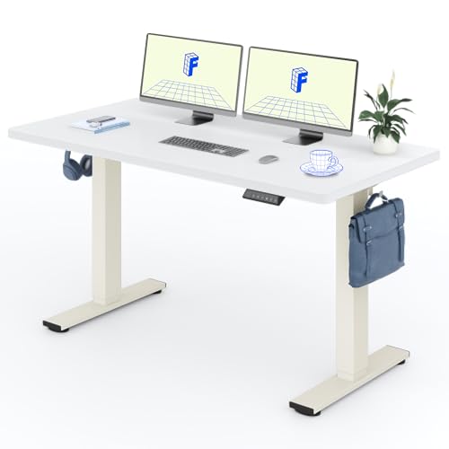 FLEXISPOT Höhenverstellbarer Schreibtisch 160×80cm, mit Haken und 25mm EINTEILIGER Tischplatte, ergonomischer Schreibtisch mit LED-Höhenanzeige und Memory-Funktion (Weiß, Mousseweiß) von FLEXISPOT