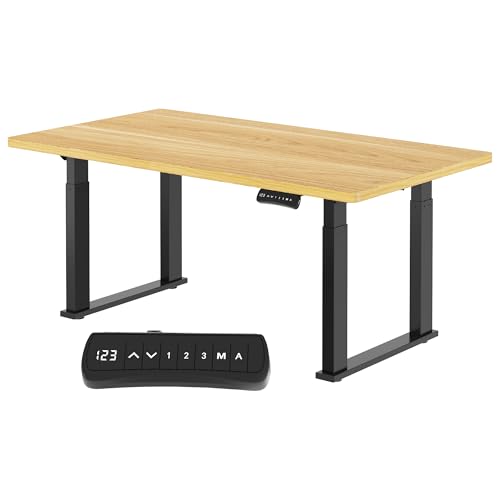 FLEXISPOT Höhenverstellbarer Schreibtisch 180 x 80 cm, Doppelmotor, 3 Memory-Positionen und Sitzerinnerung – perfekt fürs Büro und gemütliche Zusammenkünfte, Schwarz+Ahorn von FLEXISPOT