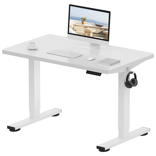 FLEXISPOT Höhenverstellbarer Schreibtisch Basic Plus 100x60cm -mit USB-C&A Ladeanschluss, Kabel Management und Haken-Sitz-Stehpult für Büro & Home-Office(weiß) von FLEXISPOT