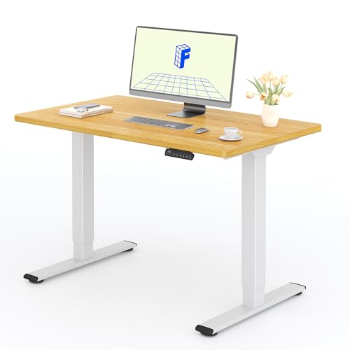 FLEXISPOT Höhenverstellbarer Schreibtisch mit 2 Motoren & 25MM einteiliger Tischplatte,ergonomischer Bürotisch - 120 x 80 cm Ahorn, weißes Gestell von FLEXISPOT