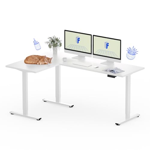 FLEXISPOT 180 * 120cm Höhenverstellbarer Schreibtisch Elektrisch, L-förmiger Eckschreibtisch mit 3 Beinen, Verstellbarer Schreibtisch mit 4 Speicher-Tasten (Weiß) von FLEXISPOT