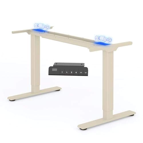 FLEXISPOT Höhenverstellbarer Schreibtisch Gestell, Elektrisch Tischbeine mit 2 Motoren & LED-Höhenanzeige & 4 Speicherfunktionen, höhenverstellbares Tischgestell E1 PRO, Mousseweiß von FLEXISPOT