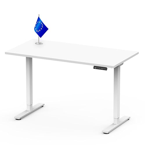 FLEXISPOT Höhenverstellbarer Schreibtisch Made IN EU Einteilige Tischplatte140x80 cm-mit 2 starken Motoren-Stabiler Schreibtisch Höhenverstellbar Elektrisch-Standing Desk mit Memory-Funktion(weiß) von FLEXISPOT