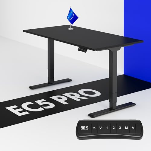 FLEXISPOT Höhenverstellbarer Schreibtisch Made in EU Einteilige Tischplatte 140x80 cm Höhenverstellbar Elektrisch mit Dual-Motor & 3 Hub-Säulen 160kg Tragfähigkeit(schwarz) von FLEXISPOT