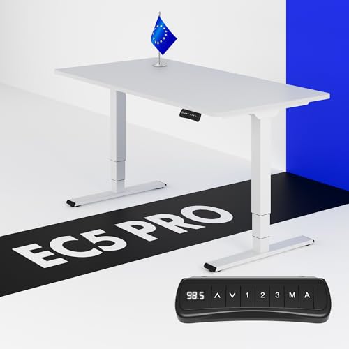 FLEXISPOT Höhenverstellbarer Schreibtisch Made in EU Einteilige Tischplatte 140x80 cm Höhenverstellbar Elektrisch mit Dual-Motor & 3 Hub-Säulen 160kg Tragfähigkeit(weiß) von FLEXISPOT