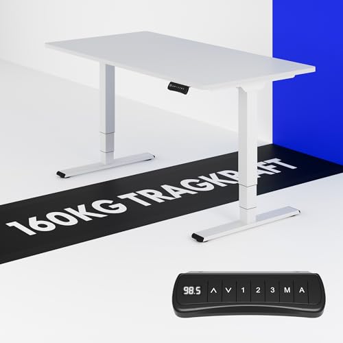 FLEXISPOT Höhenverstellbarer Schreibtisch Made in EU Einteilige Tischplatte 160x80 cm Höhenverstellbar Elektrisch mit Dual-Motor & 3 Hub-Säulen 160kg Tragfähigkeit(weiß) von FLEXISPOT