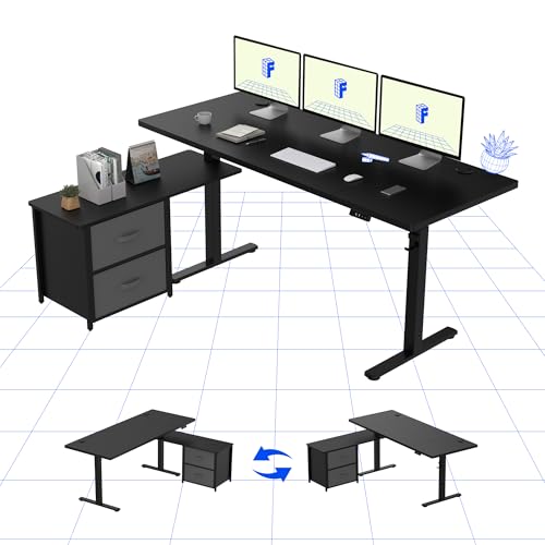 FLEXISPOT Höhenverstellbarer Schreibtisch elektrisch höhenverstellbar, L-förmig mit Schubladen&Stauraum umkehrbar, ergonomischer Steh-Sitz Tisch 160 x 70 cm schwarz von FLEXISPOT