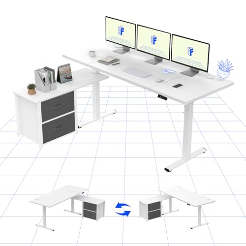 FLEXISPOT Höhenverstellbarer Schreibtisch elektrisch höhenverstellbar, L-förmig mit Schubladen&Stauraum umkehrbar, ergonomischer Steh-Sitz Tisch 160 x 70 cm weiß von FLEXISPOT