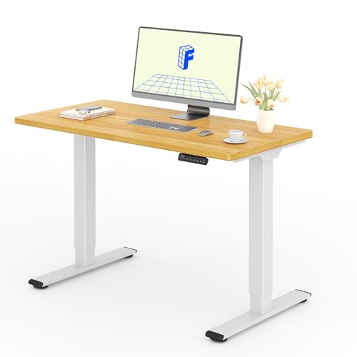FLEXISPOT Höhenverstellbarer Schreibtisch mit 2 Motoren & 25MM einteiliger Tischplatte,ergonomischer Bürotisch - 120 x 60 cm Ahorn, weißes Gestell von FLEXISPOT