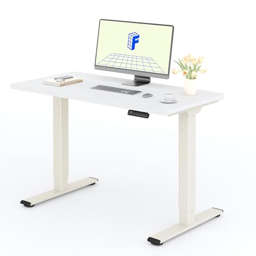 FLEXISPOT Höhenverstellbarer Schreibtisch mit 2 Motoren & 25MM einteiliger Tischplatte,ergonomischer Bürotisch - 120 x 60 cm Weiß, Mousseweiß Gestell von FLEXISPOT