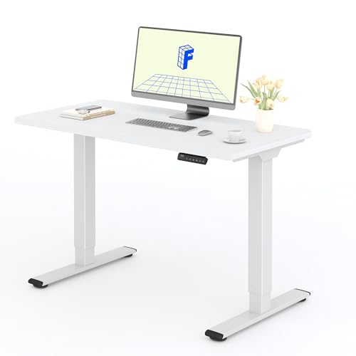 FLEXISPOT Höhenverstellbarer Schreibtisch mit 2 Motoren & 25MM einteiliger Tischplatte,ergonomischer Bürotisch - 120 x 60 cm Weiß, weißes Gestell von FLEXISPOT