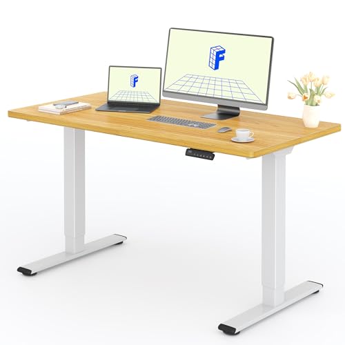 FLEXISPOT Höhenverstellbarer Schreibtisch mit 2 Motoren & 25MM einteiliger Tischplatte,ergonomischer Bürotisch - 140 x 80 cm Ahorn, weißes Gestell von FLEXISPOT