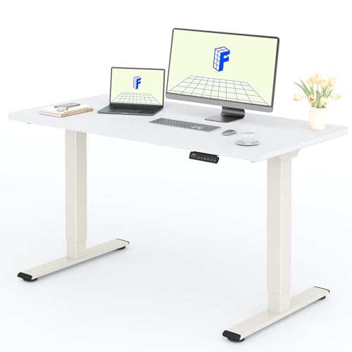 FLEXISPOT Höhenverstellbarer Schreibtisch mit 2 Motoren & 25MM einteiliger Tischplatte,ergonomischer Bürotisch - 140 x 80 cm Weiß, Mousseweiß Gestell von FLEXISPOT