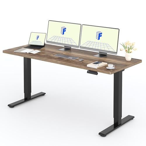 FLEXISPOT Höhenverstellbarer Schreibtisch mit 2 Motoren & 25MM einteiliger Tischplatte,ergonomischer Bürotisch - 180 x 80 cm Walnussbraun, schwarzes Gestell von FLEXISPOT