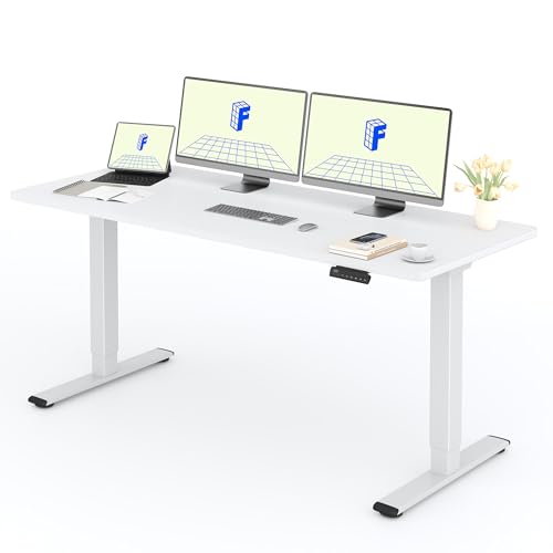 FLEXISPOT Höhenverstellbarer Schreibtisch mit 2 Motoren & 25MM einteiliger Tischplatte,ergonomischer Bürotisch - 180 x 80 cm Weiß, weißes Gestell von FLEXISPOT