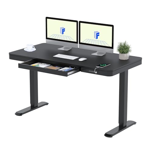 FLEXISPOT Höhenverstellbarer Schreibtisch mit LED-Höhenanzeige, Memory-Funktion und USB, Elektrischer Schreibtisch mit Schublade für Homeoffice 140 x 70 cm (Luxusschwarz) von FLEXISPOT